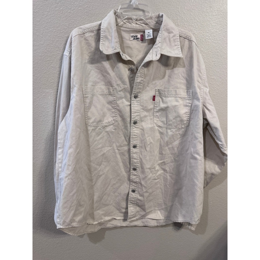 Levi's Jeans XL Button Up Shirt Beige Long Sleeve Casual Work Utility